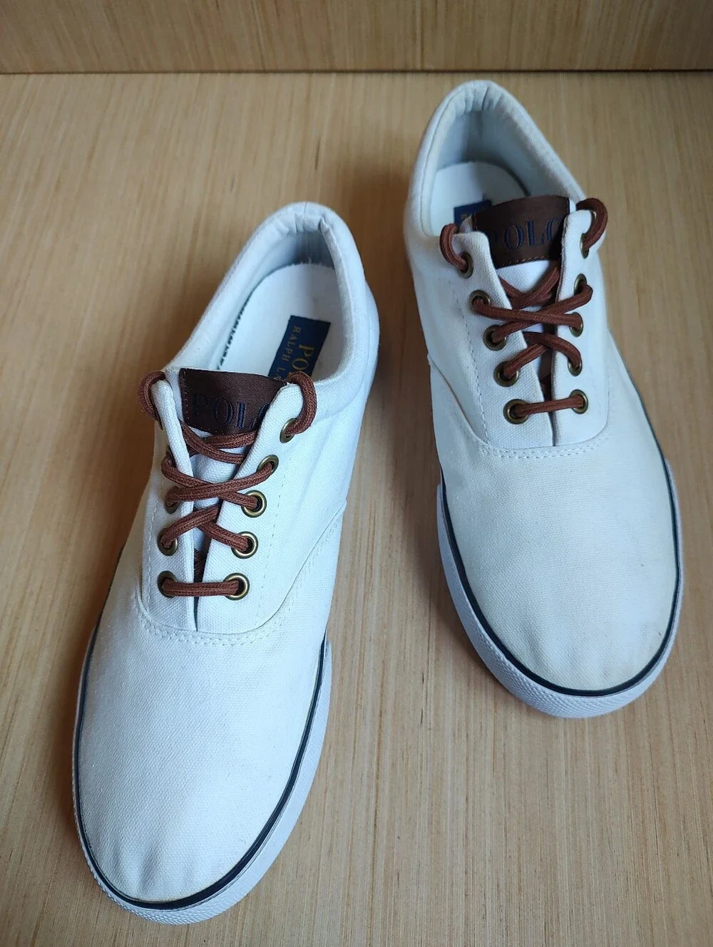Polo Ralph Lauren Forestmont II Canvas Sneakers Lace Up White Brown Pony 9.5